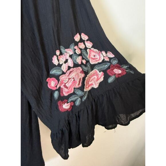 Vintage America Blues Black Boho Embroidered Top Size XXL - Picture 3 of 9